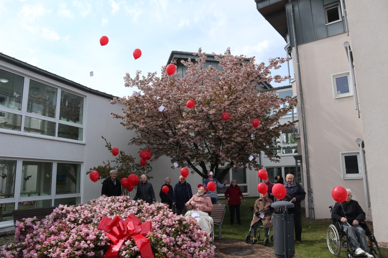 Im Dorothee-Sölle-Haus stiegen die roten Luftballons im passend geschmückten Innenhof in die Luft