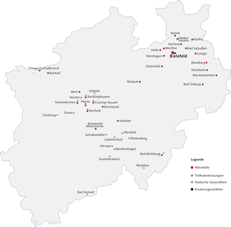 NRW-Karte mit den Johanneswerk Standorten